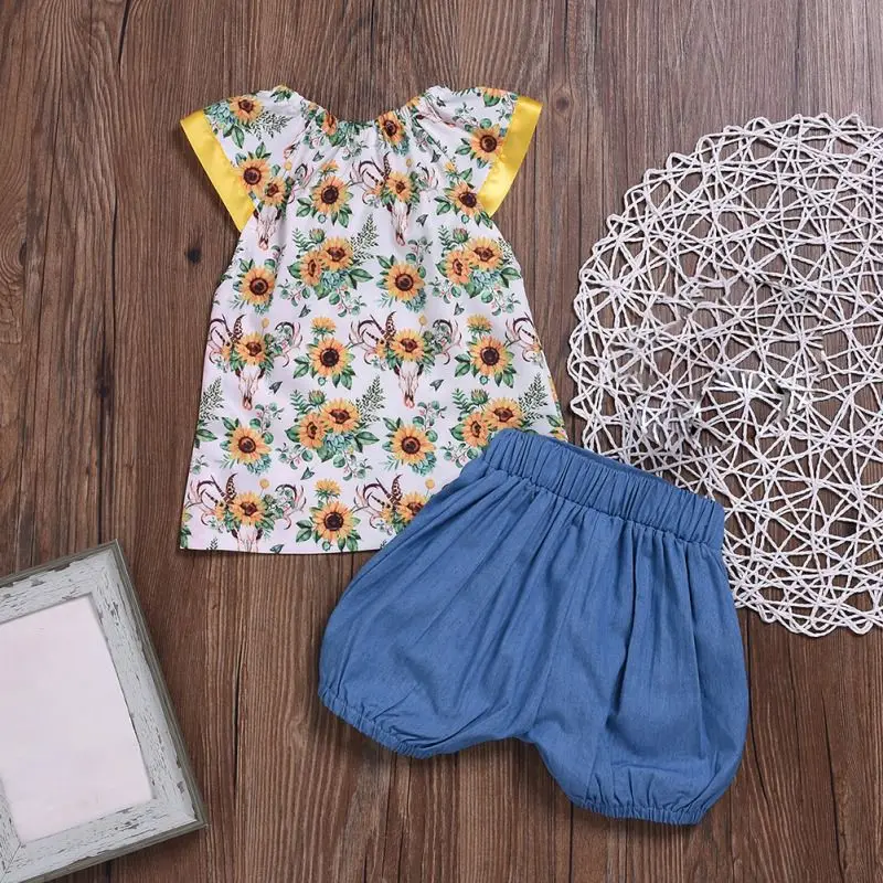 Комплекты одежды для маленьких девочек повседневные топы с короткими рукавами и