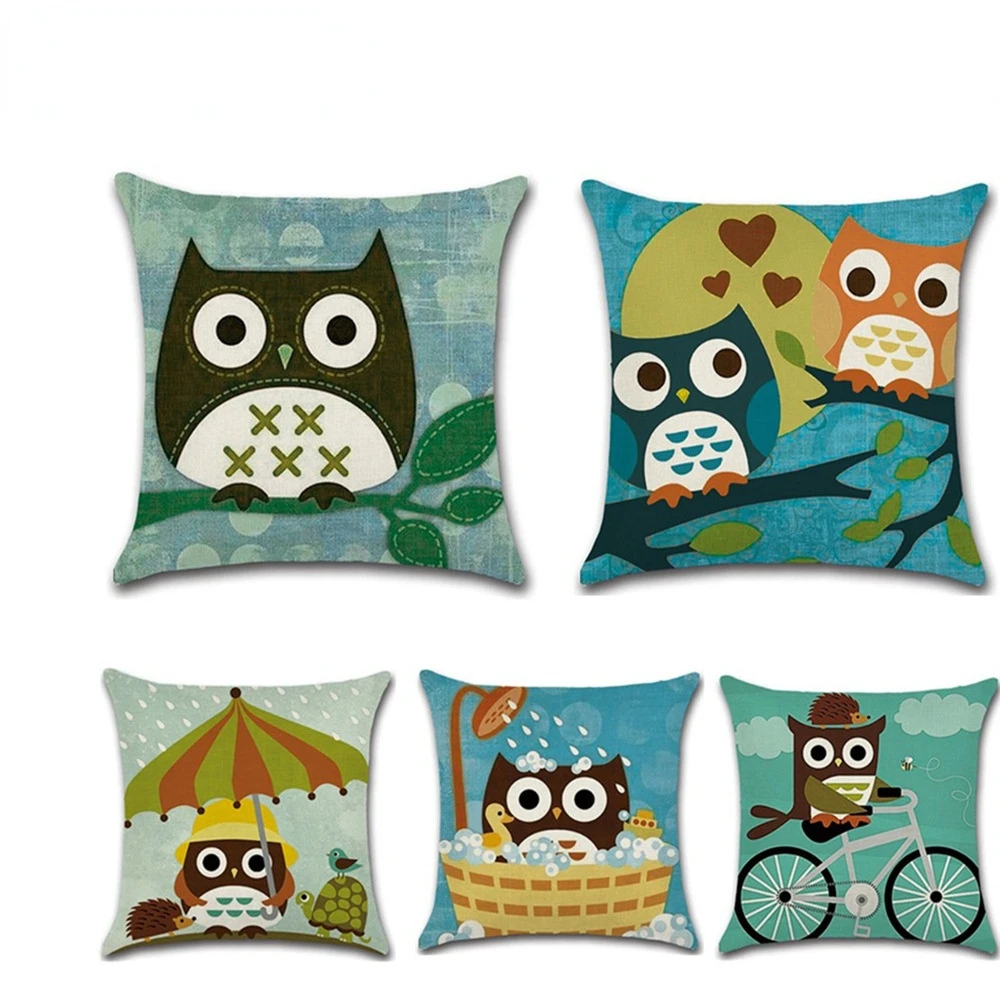 

new cartoon couple owl linen printed cotton and cushion cover pillowcase pillow case home decor
