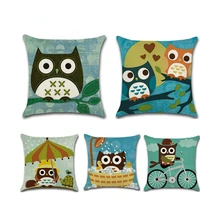 new cartoon couple owl linen printed cotton and cushion cover pillowcase pillow case home decor