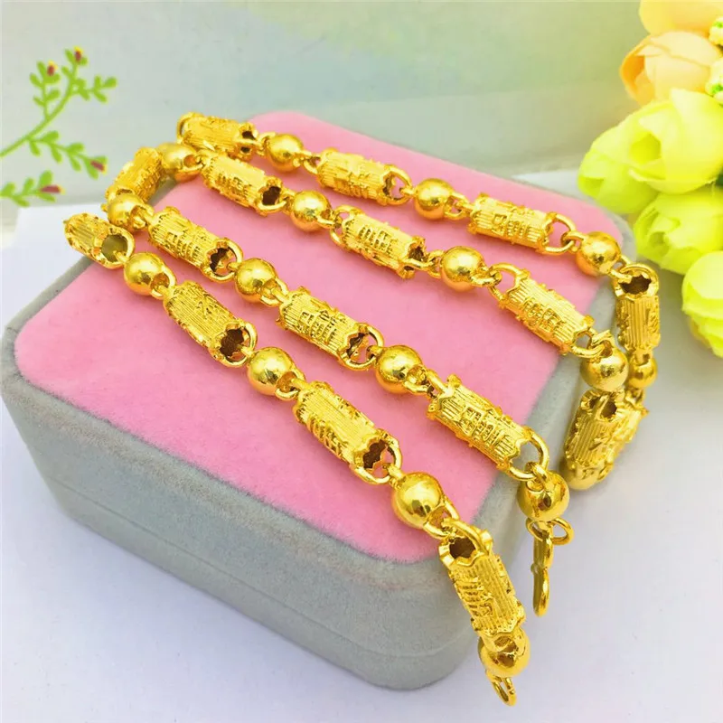 

Luxury Gold 14K Necklace for Men Wedding Engagement Jewelry 8n Lucky Six-Character Mantra Beads Chain Necklace Ornament Gifts