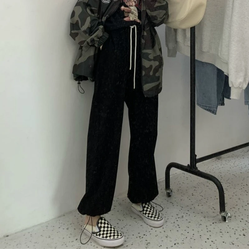 

Casual Pants Women Basic Pure Gray New Summer All-match Drawstring Female Ankle-Length Harem Pants Soft Harajuku Girls Trousers