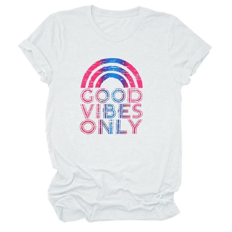 Женская Мягкая уличная футболка Good Vibes Only Rainbow Забавный топ с графикой