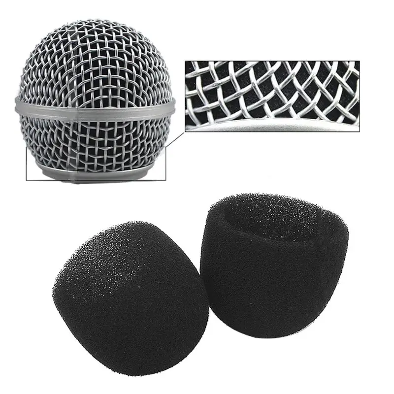 2Pcs Black Round Ball Shape Microphone Cap Windscreen Grill Inner Foams Sponge for SM58 SLX24 PGX24 PG58 BETA58A Mic Cover