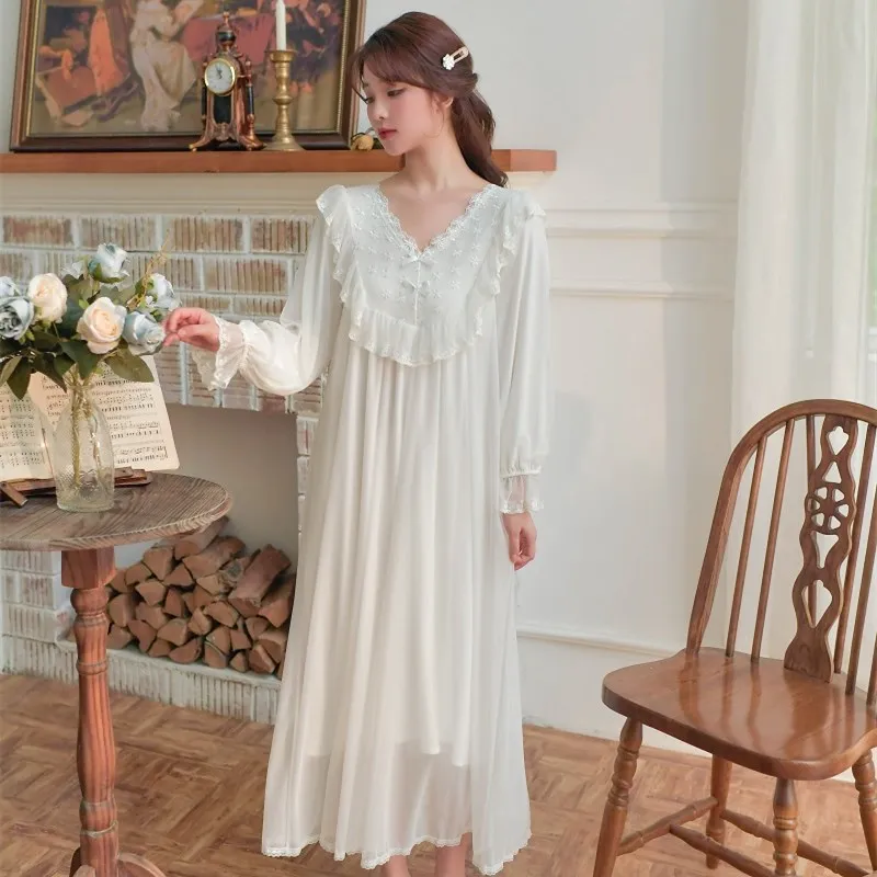 Королевская Модальная газовая Женская длинная ночная рубашка с длинным рукавом