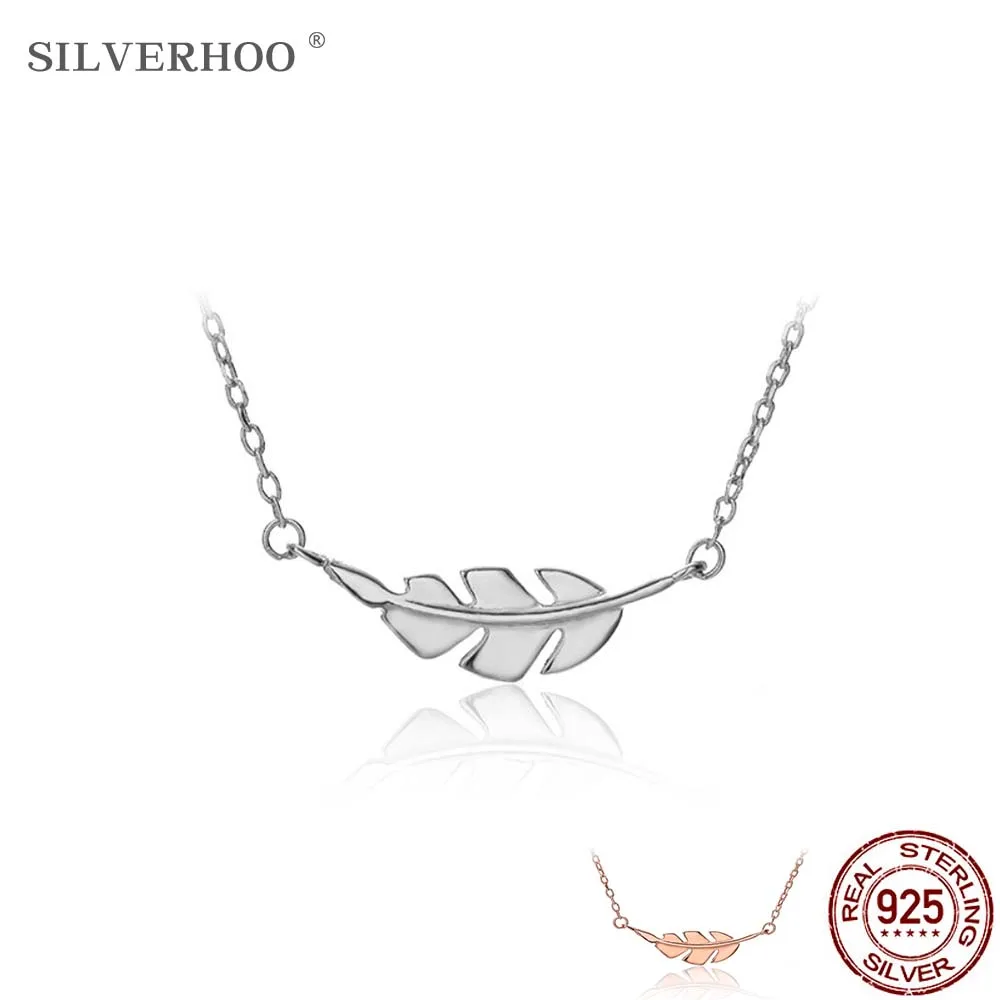 

Ожерелье SILVERHOO из настоящего серебра 925 пробы для женщин, минималистичное ожерелье с подвеской из розового золота с листьями дерева, Изящные...