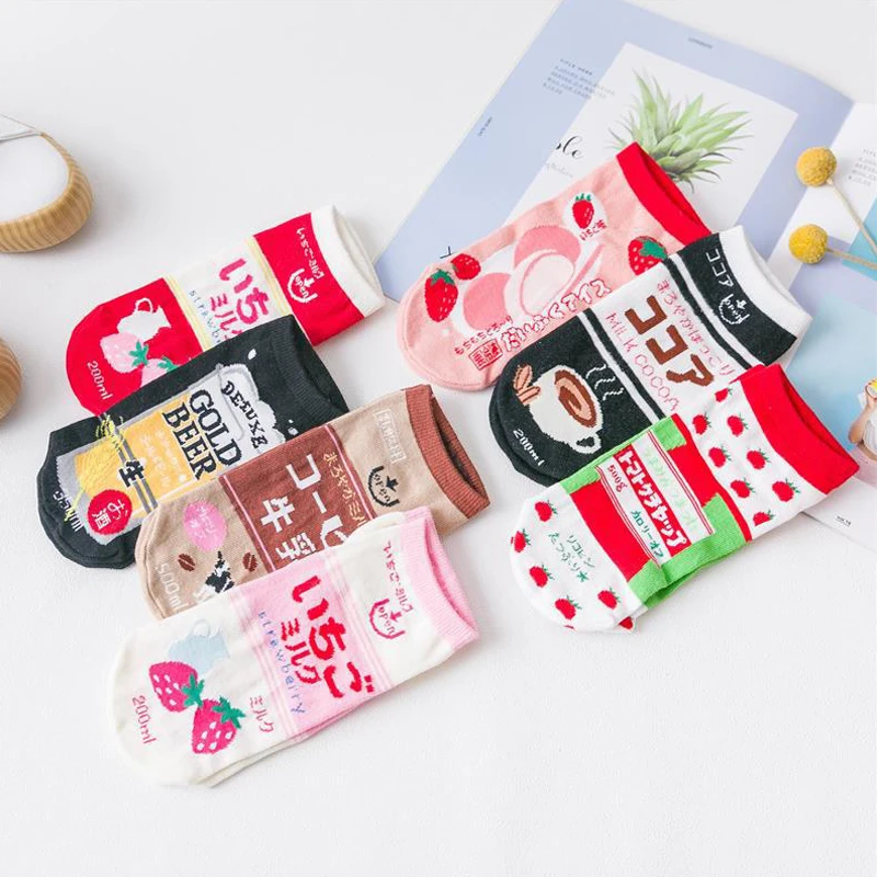 Для женщин забавные носки для девочек хлопковые Harajuku Socken японские напитки с