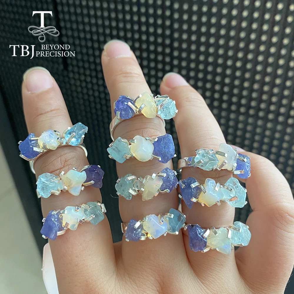 2020 ручная работа 5.3ct драгоценный камень грубый кольцо 3 Камня Натуральный опал