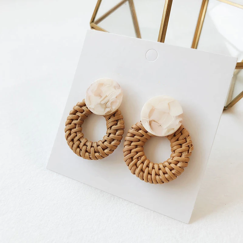 Корейские серьги из ротанга YAMEGA ручной работы уникальные деревянные