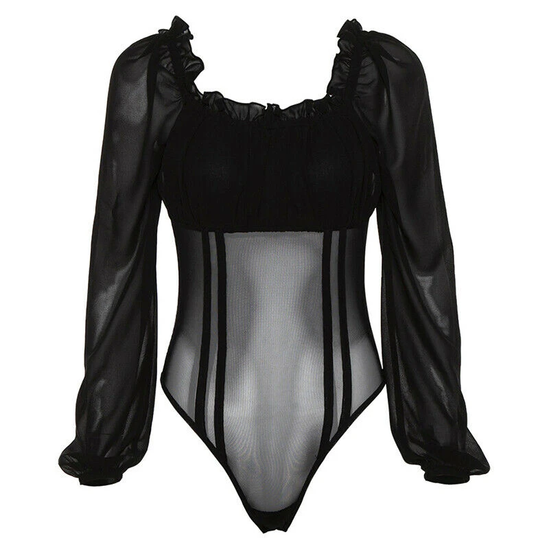 Женское сексуальное Сетчатое прозрачное боди Клубная одежда с оборками и