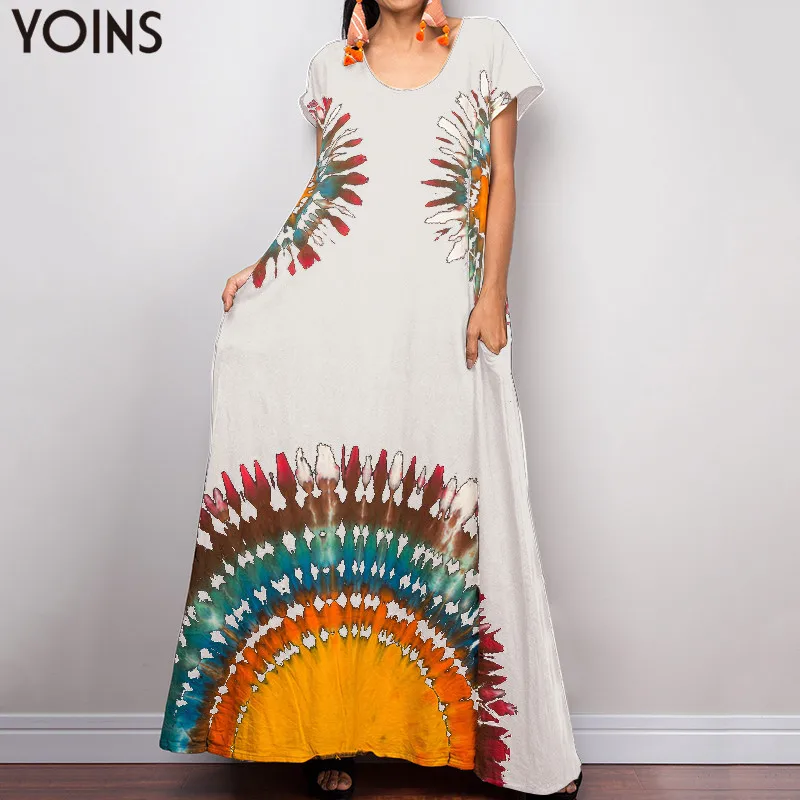 YOINS 2020 Летнее Длинное повседневное платье в богемном стиле с принтом размера плюс