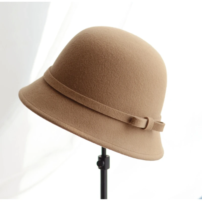 in the spring and autumn winter wool bucket hat with  bow dome for women basin of Europe and the United States
