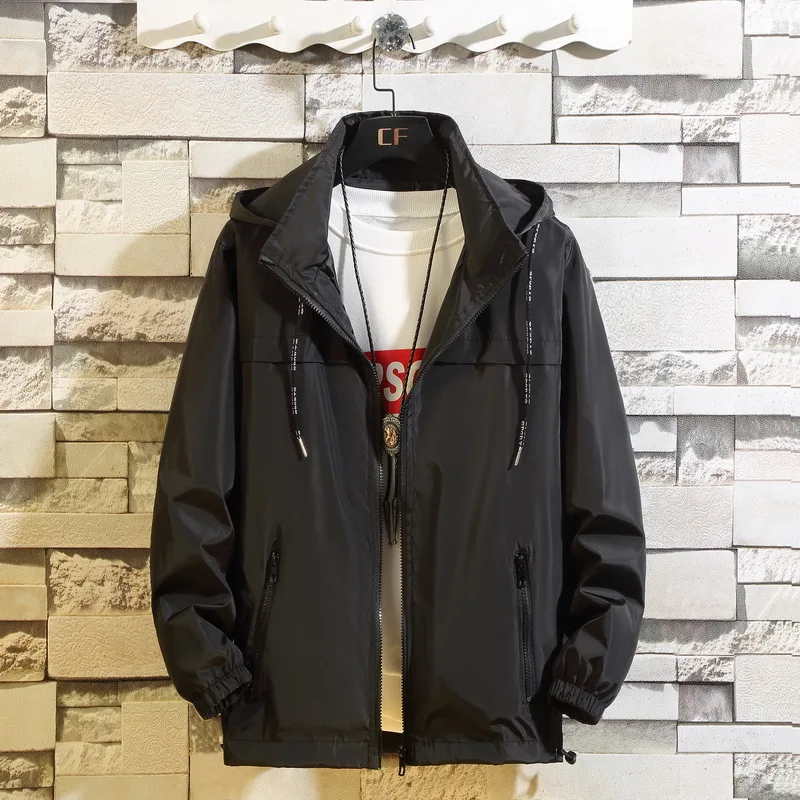 

Jacket Men Big Size 6XL 7XL 8XL Spring Autumn Thin Windbreaker Mens BlackHooded Bomber Coat Streetwear Zipper Casual Sportswea