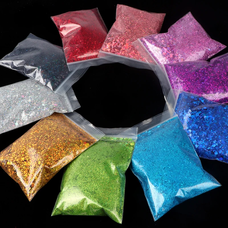 50G Holographic Mixed Hexagon Shape Chunky Nail Glitter Silver Sequins Laser Sparkly Flakes Slices Manicure Nails Art Decoration images - 6