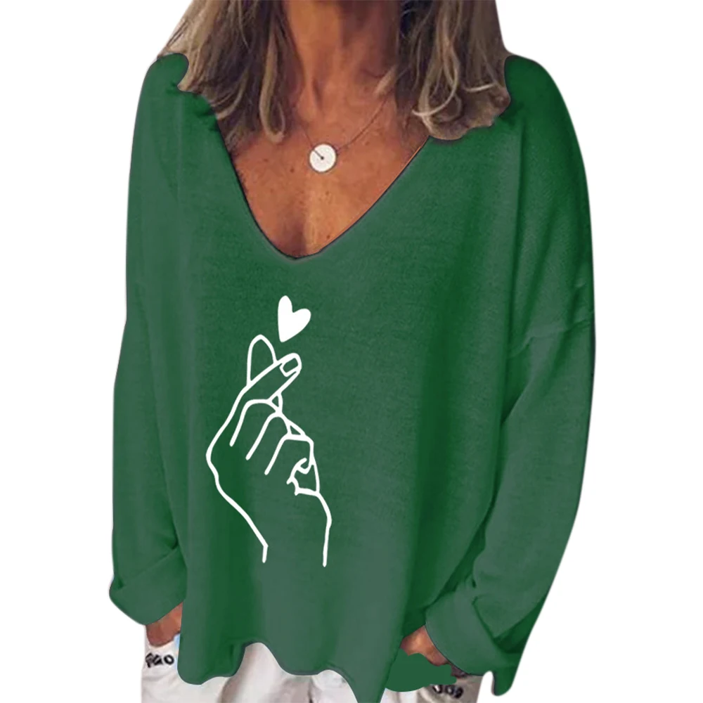 

t shirt Women Printed Top Autumn Long Sleeve V neck Pullovers Women Clothing Casual Top Loose t Shirt Female