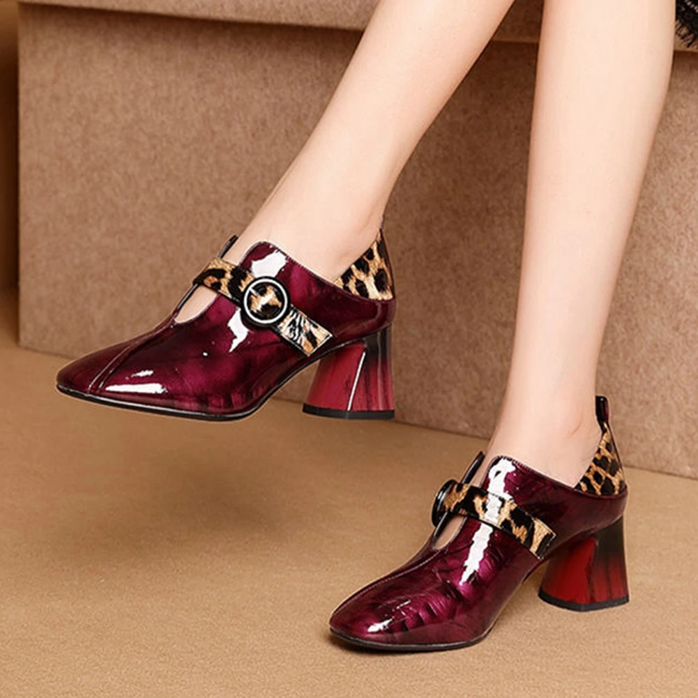 

BONJOMARISA Office Lady Elegant Fashion Stylish High Heels Comfy Pumps Spring Leopard Buckle Pumps Women High Heels Shoes Woman