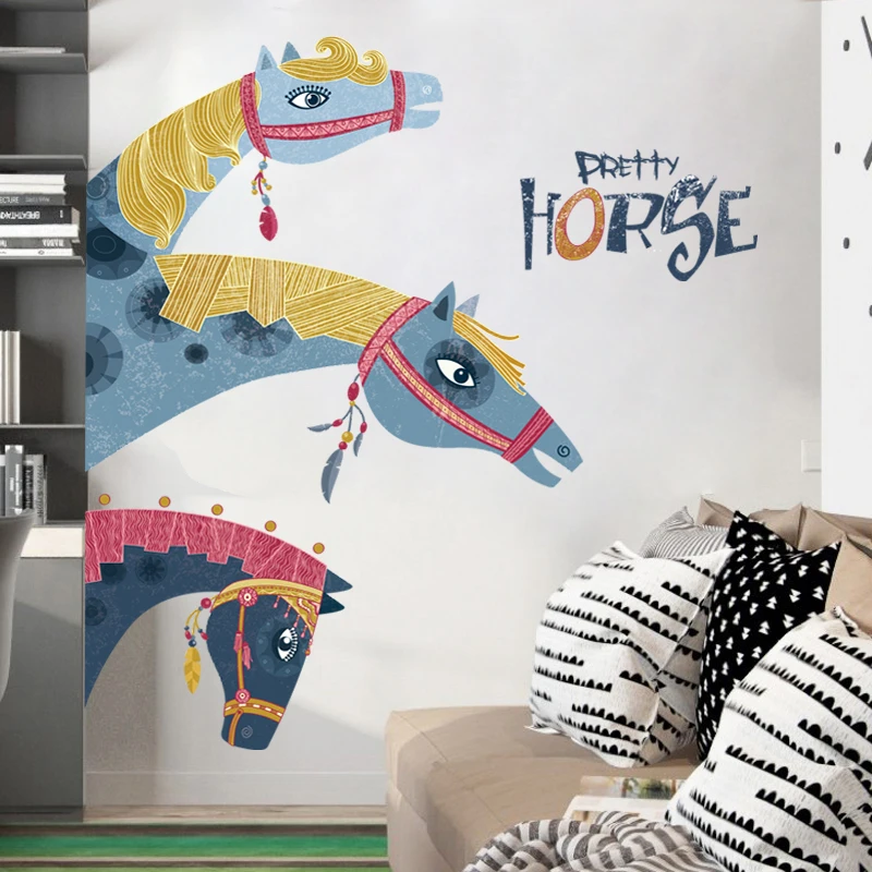 

Креативные художественные наклейки на стену в стиле ретро с головой лошади, для крыльца, гостиной, спальни, коридора, лестницы, Декоративные самоклеящиеся рисунки