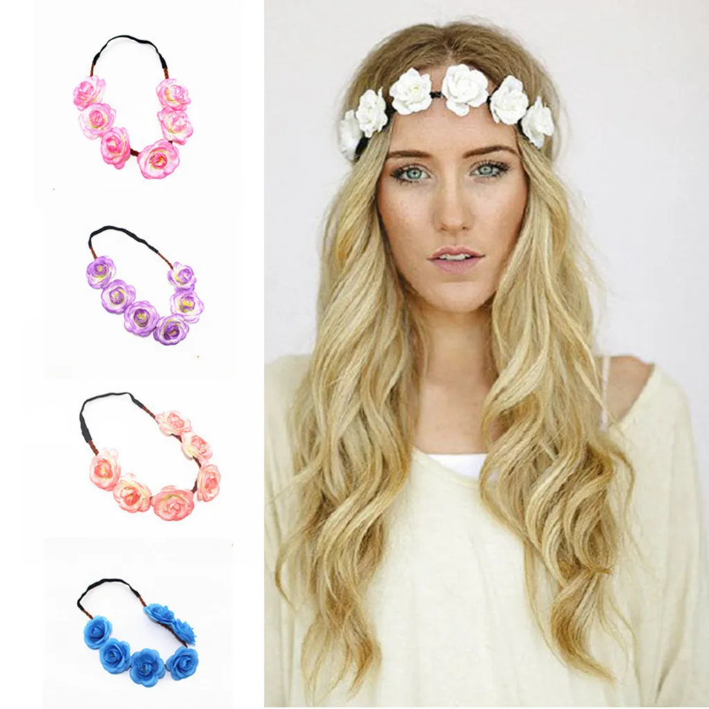 Женский цветочный венок в стиле бохо праздничная Свадебная гирлянда повязка на