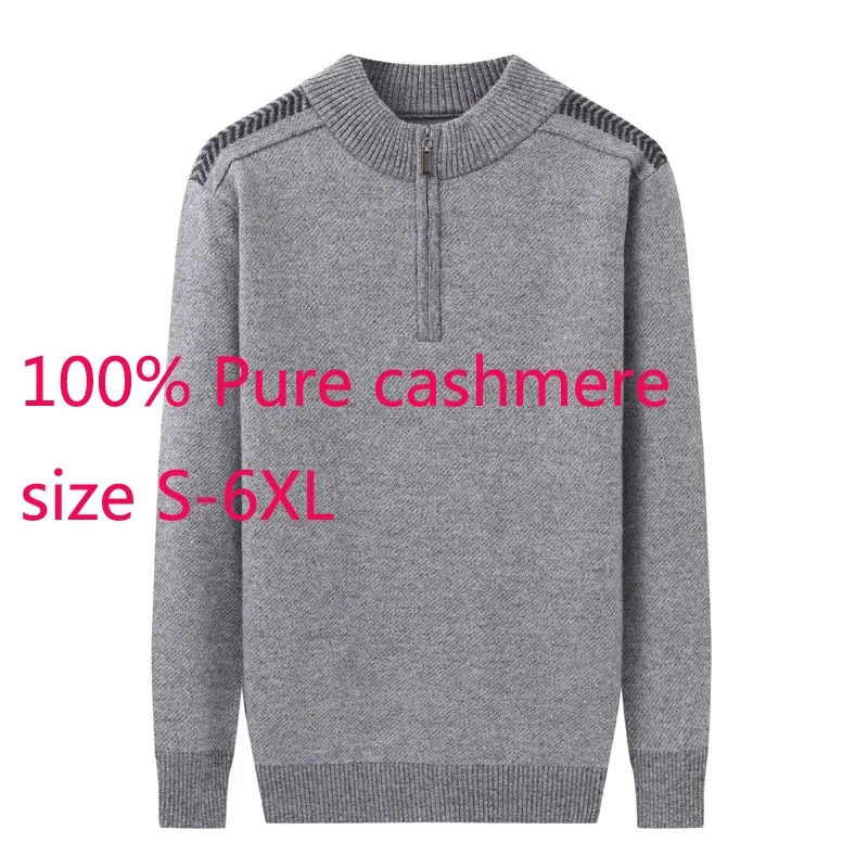 

New Arrival Men Thickened Half High Zipper Collar Winter Casual Computer Knitted Pullovers 100%Cashmere Sweater Plus Size S-5XL