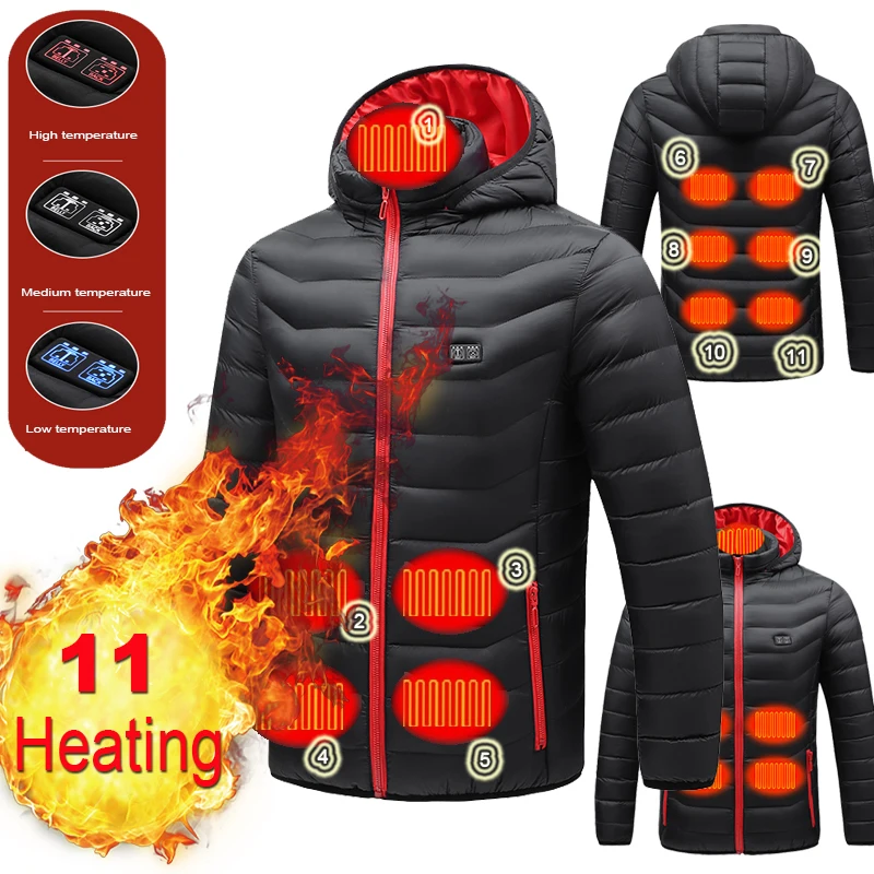 

2021 NEW Men Winter Warm USB Heating Jackets Smart Thermostat Pure Color Hooded Heated Clothing Waterproof Warm Jackets