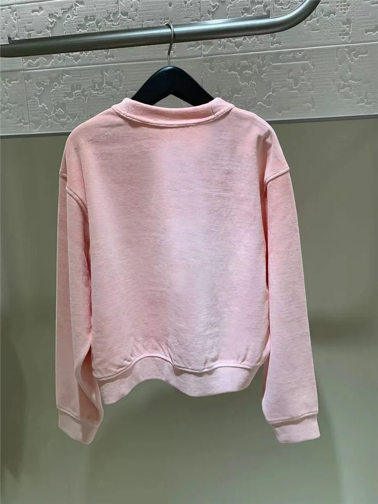 

Women Hoodie 2021Spring and Autumn New Ladies Round Neck Solid Color Loose Long-sleeved Sports Sweater