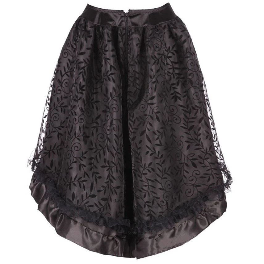 

Carnival Party Medieval Demon Slayer Vintage Lace Skirt Black Floral Embroidery Zipper Short Net Yarn Dress Girl Cosplay Costume