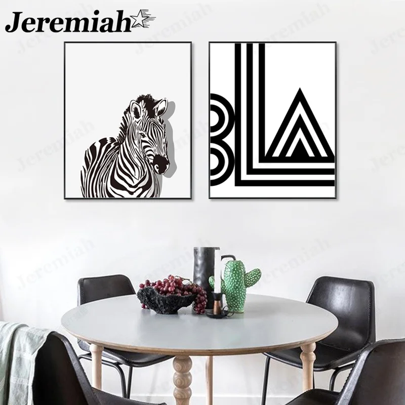

Nordic Abstract Animal Canvas Painting Black and White Geometric Zebra Poster Wall Artist Home Decoration Frameless Painting