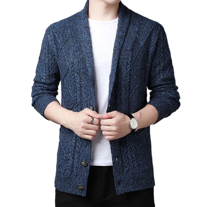 

2021 Spring and Autumn Men's Pure Color Knit Jacket Cardigan Large Size Thick Needle Sweater Green Fruit Collar Trendy Jacket