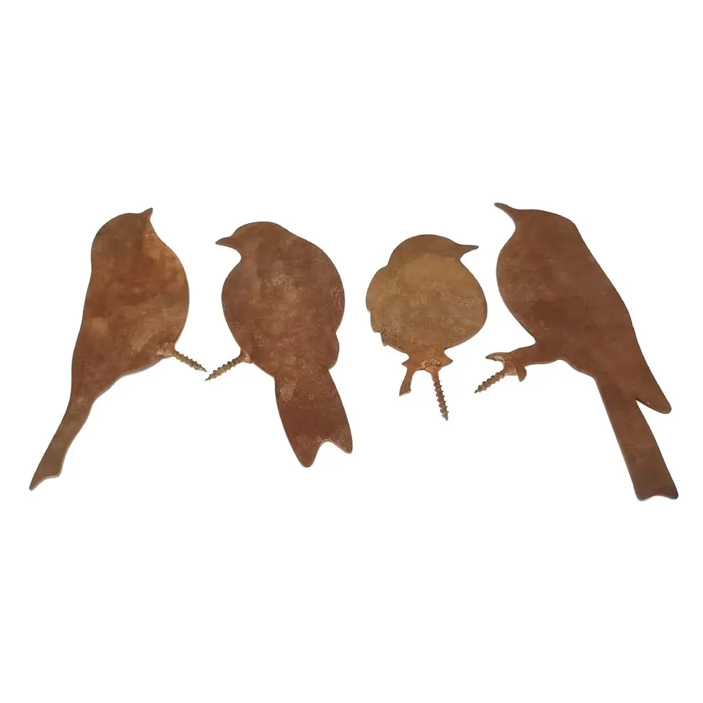 

4 Pack Rusty Patina Metal Bird Silhouettes Garden Fence Decor Woodpecker Country Yard Art Gardening Decoration Metal Bird