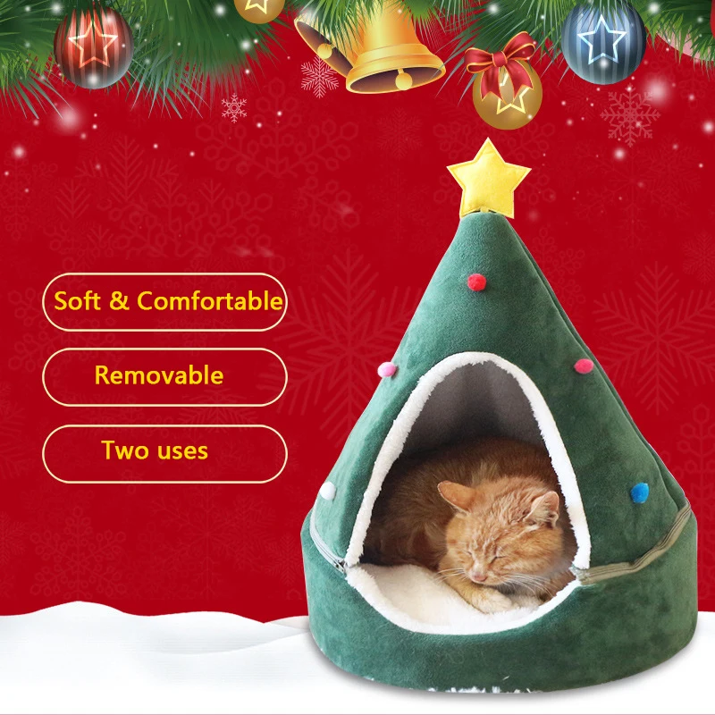 Рождественская елка домик для кошек маленьких собак щенков котят теплый зимний