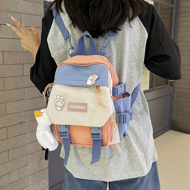 

Kawaii Nylon Women Mini Backpack Fashion Patchwork Waterproof Mochila Teen Girls School Bag Cute Student Travel Bookbag Rucksack
