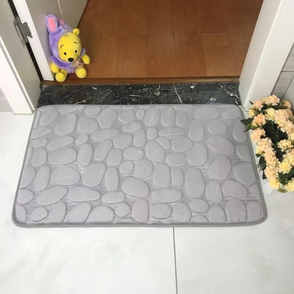 

Bath Mat Rose Stone Printed Coral Fleece Non-Slip Room Carpet Toilet Rug Water Absorption Door Mat for Bathroom Kitchen