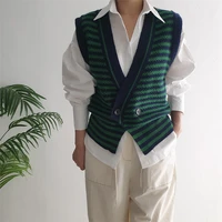2021 new spring autumn women sweaters striped sleeveless vest waistcoat knitted vintage wild short tops