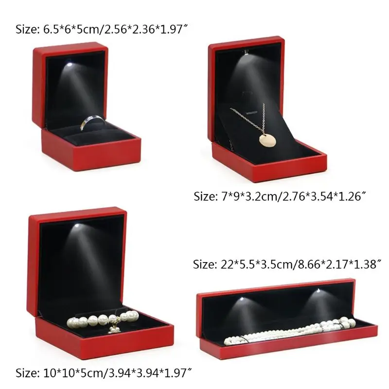 

Luxury Bracelet Box Square Wedding Pendant Ring Case Jewelry Holder Storage Box with LED Light for Proposal Engagement Wedding