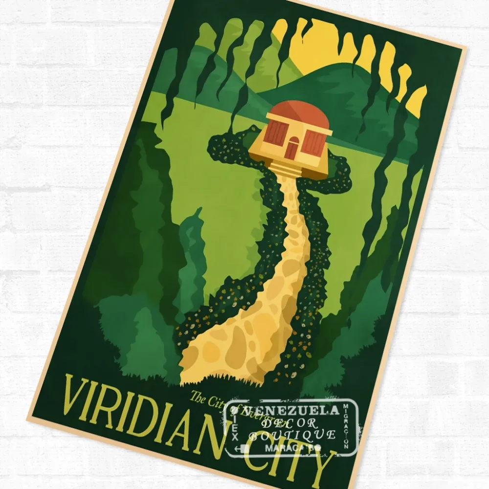 Viridian City Покемон карманные монстры мультфильм винтажный Ретро Крафт покрытый