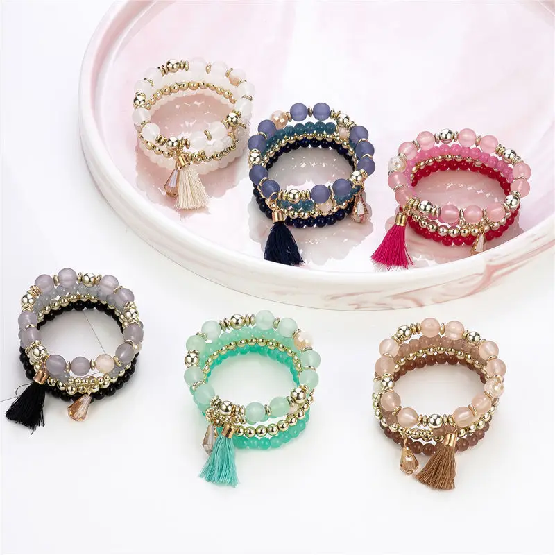 

4pcs/set Blue Stone Boho Bracelets & Bangles For Women 2020 Summer Tassel Bracelet Set Female Wristband Gift
