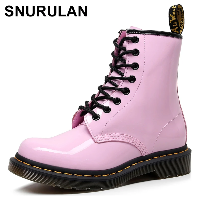 

SNURULANMartin Boots Female Pink Patent Leather British Wind Mirror Graded Boots Genuine Leather Women's Boots Trend Cute Girls