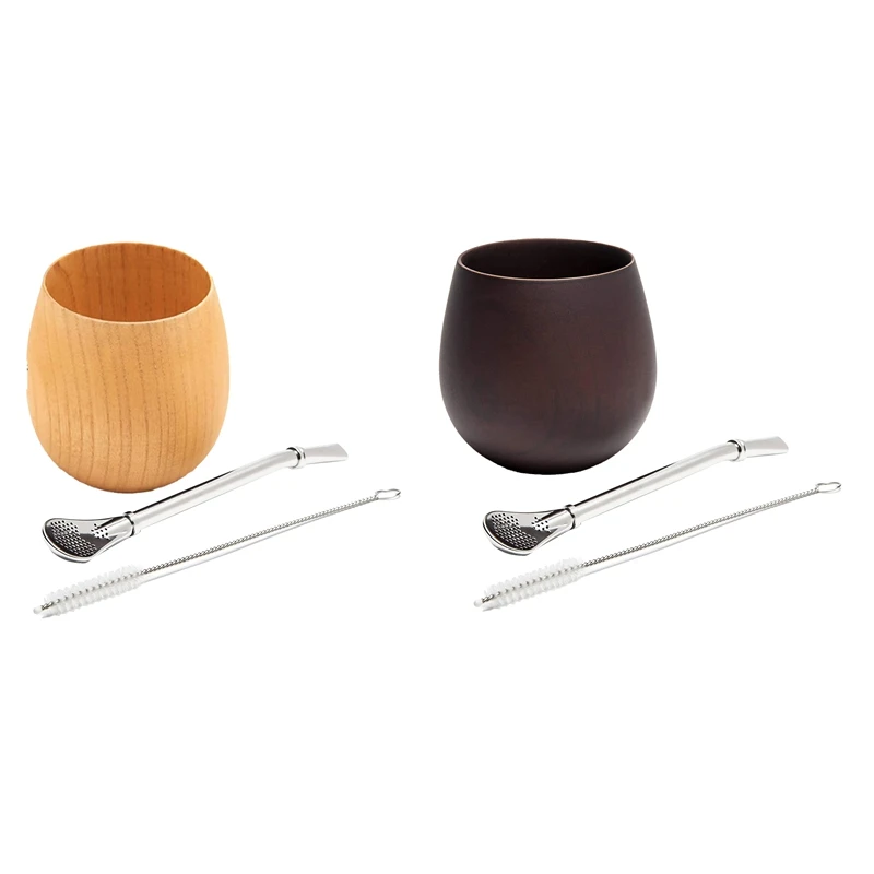 

Wooden Yerba Gourd Mate Tea Set Handmade Natural Wood Coffee Water Mate Cup with Spoon Straw Bombilla Brush 200ML