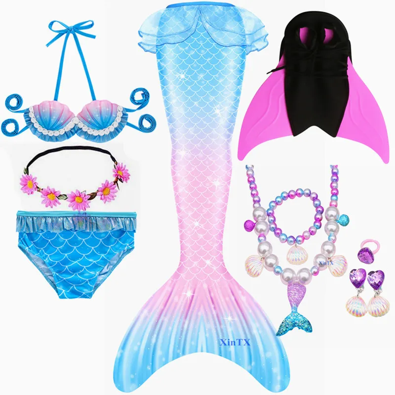 Детский купальный костюм с хвостом Русалочки для девочек косплей пляжное платье
