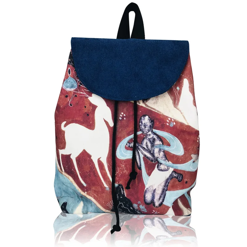 Canvas Children School Bag Embroidery Cartoon Prints Travel Backpack Female Chinese Style Cloth Sack Kid Book Pouch For Girls