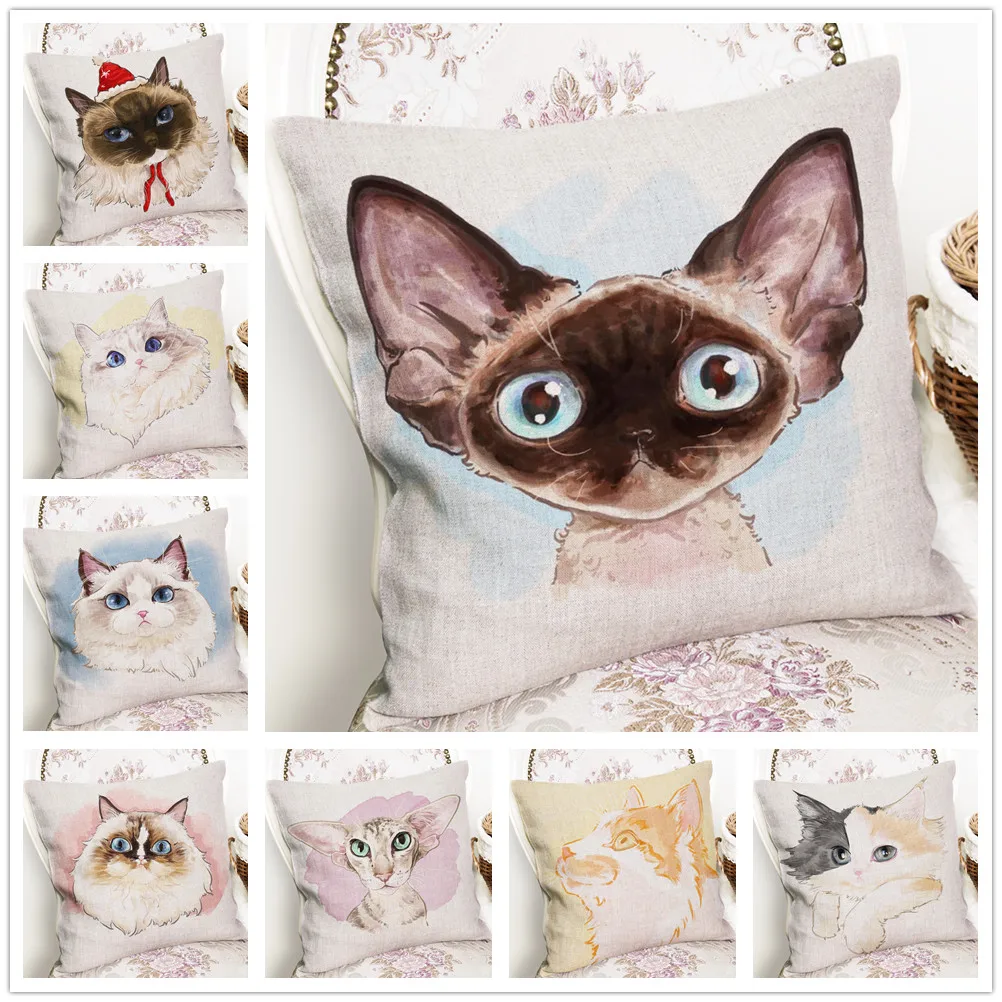 Симпатичный кот Аватар с мультяшным рисунком льняная наволочка для подушки наволочка для украшения дома дивана автомобиля наволочка 45x45 см