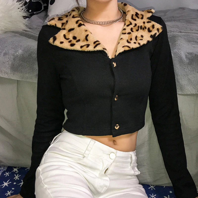 Хипстерские толстовки Женский свитшот блузка с леопардовым принтом уличная