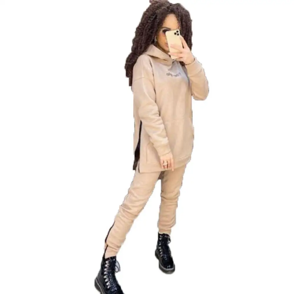 

Женская однотонная толстовка с капюшоном и длинным рукавом, топы, штаны, спортивный костюм, спортивный костюм для занятий спортом, модная сп...