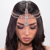 boho luxury wedding headpiece crystal head chain jewelry silver women indian gemstone forehead chain bridal hair accessories