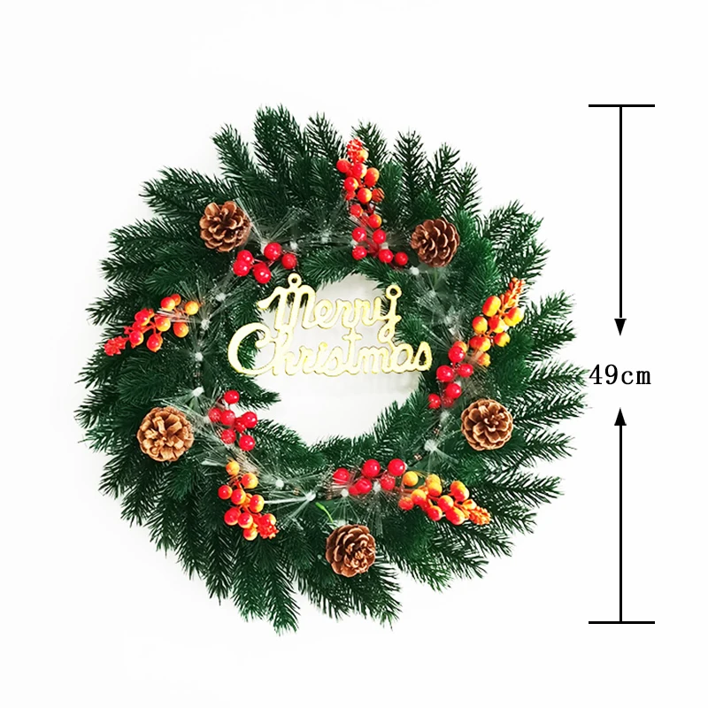 

New Large Christmas Wreath Green Plant Artificial Wreath Door Hanging Wreath LED Light up Garland Christmas Wall Decoration