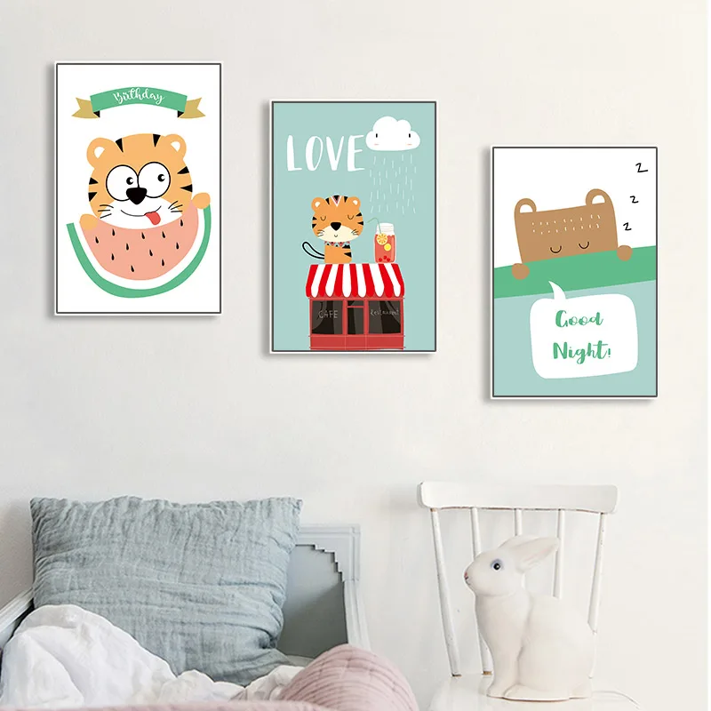 Постер с животными подарок для детской комнаты настенная живопись на холсте