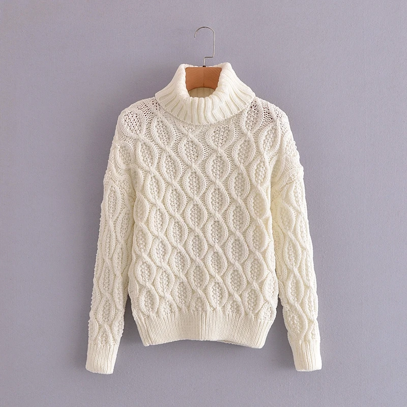 

Женский однотонный вязаный свитер с высоким воротником, однотонный пуловер в стиле ленивых, зима 2021