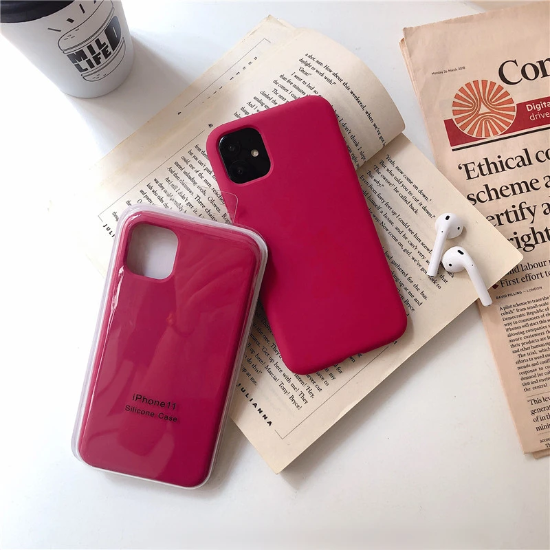 Розово-красный Силиконовый чехол для iPhone 6 6S 7 8 Plus X XS Max XR 11 Pro Max Мягкий ТПУ Жидкий чехол для телефона для iPhone XS Max чехол Полная защита - Цвет: Розово-красный