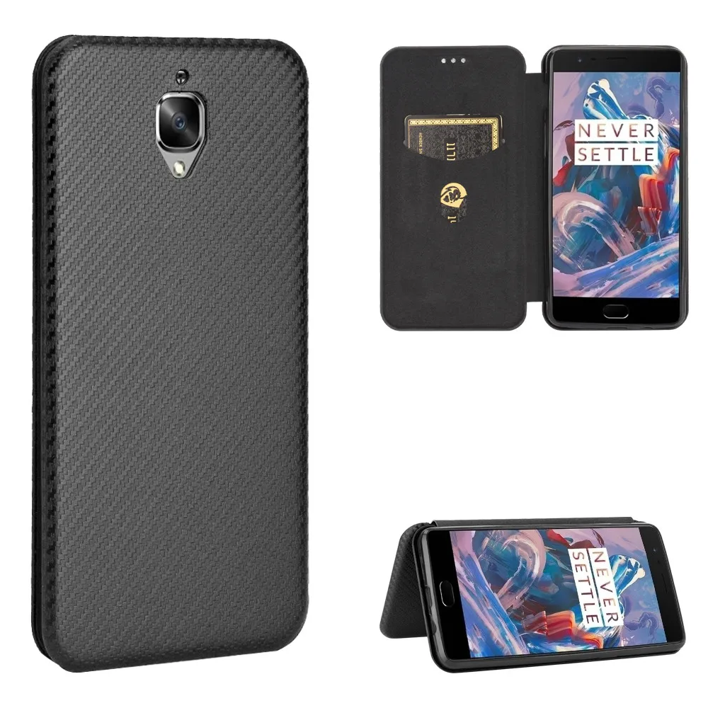 Чехол для OnePlus 3 Роскошный флип-чехол из углеродного волокна Магнитный
