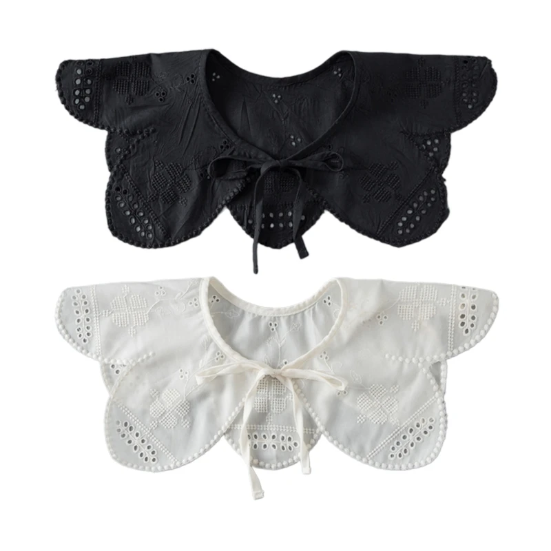 

P8DB Women Petal Shaped Crochet Fake Collar Shawl Embroidery Floral Dickey Capelet