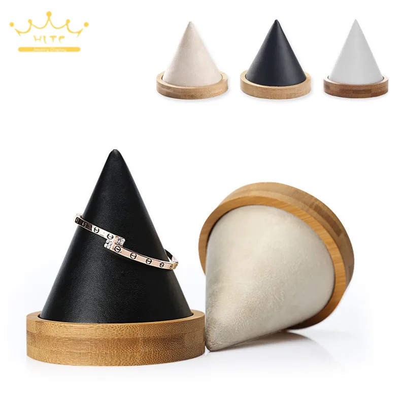 

Bracelet Stand Bamboo Wood PU Leather Bangle Holder Cone Shapes Display Organizer Jewelry Display Rack Jewellery Showing Case